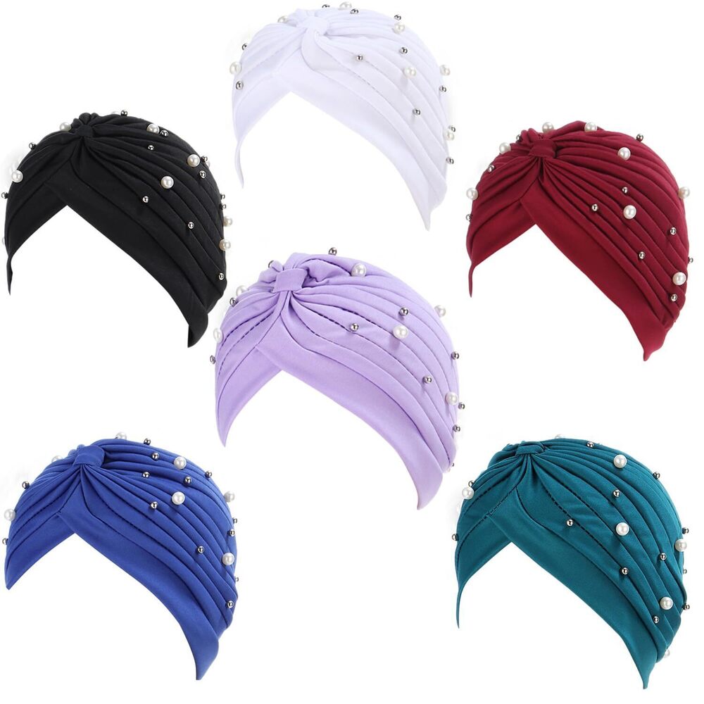 6569 Stretch Turban Hats Ruffle Plated Knot Headwrap Caps Twist Chemo
